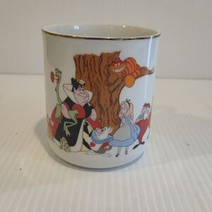 1980s VTG Walt Disney World Alice in Wonderland Coffee Cup Mug Silver Trim